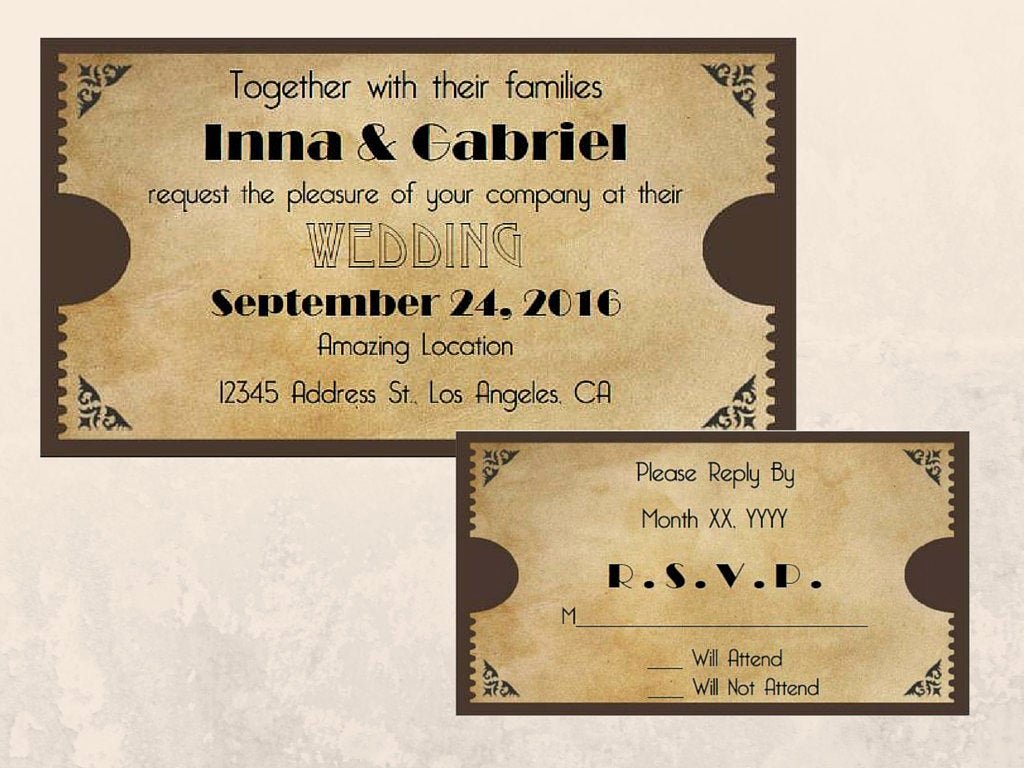 Printable Movie Ticket Invitations Beautiful Printable Movie Ticket Wedding Invitation and Rsvp Cards