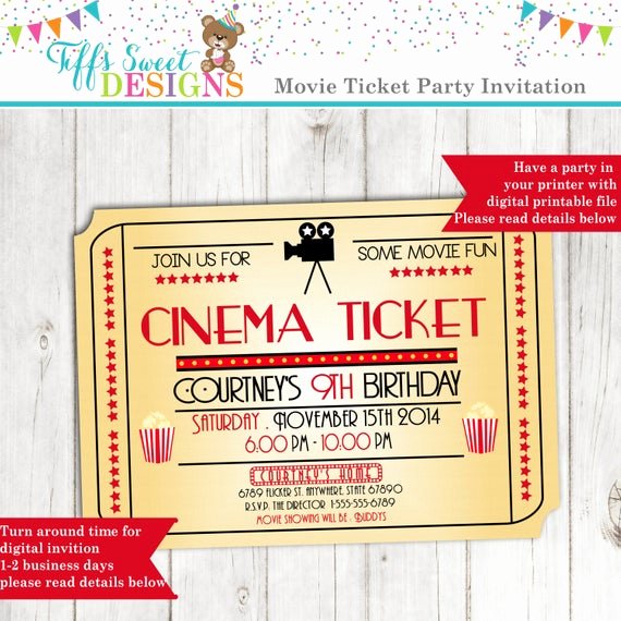 Printable Movie Ticket Invitations Best Of Movie Night Invitation Movie Ticket Invitation Cinema