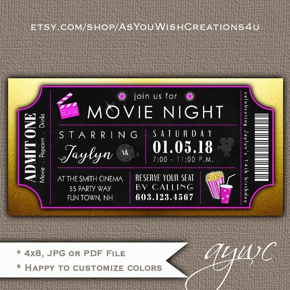 Printable Movie Ticket Invitations Lovely Movie theater Birthday Party Invitation Girl Movie Night