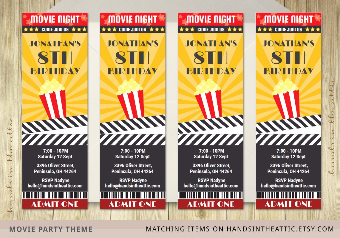 Printable Movie Ticket Invitations Lovely Movie Ticket Invite Invitation Ticket Film by Handsintheattic