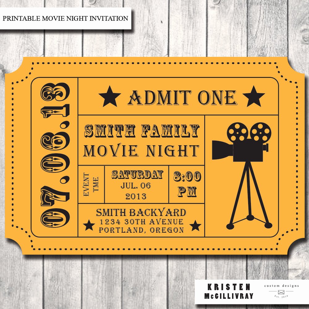 Printable Movie Ticket Invitations Lovely Movie Ticket Template