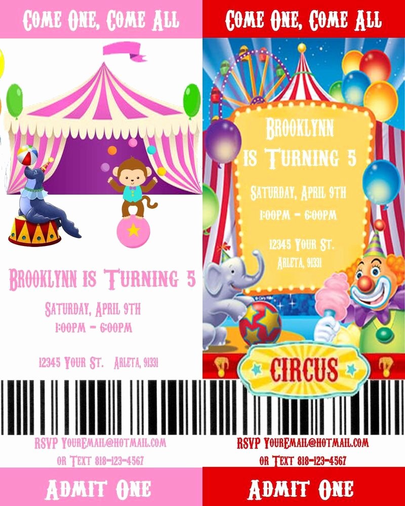 Printable Movie Ticket Invitations Luxury Circus Carnival Printable Movie Ticket Style Birthday