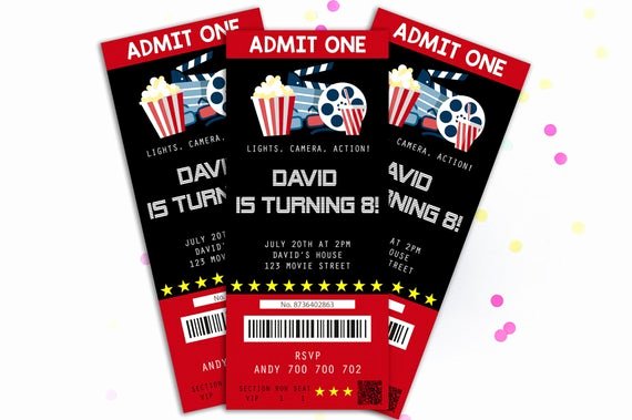 Printable Movie Ticket Invitations Unique Movie Party Invitation Movie Ticket Birthday Invitation