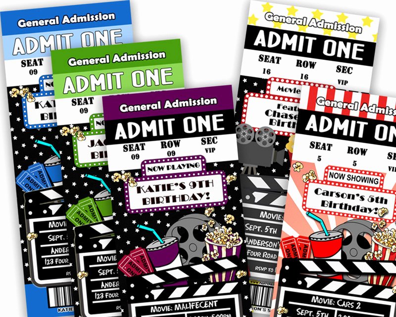 Printable Movie Ticket Invitations Unique Printable Movie Ticket Invitation Movie Birthday Party