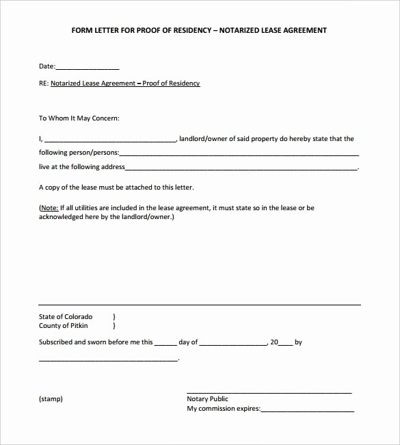 Printable Notarized Letter Of Residency Template Beautiful Letter Residence to Be Notarized