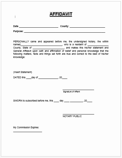 Printable Notarized Letter Of Residency Template Unique Affidavit form Microsoft Word Templates
