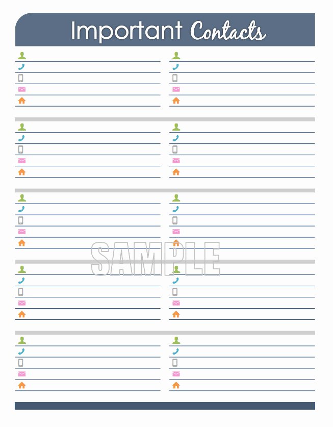 Printable Phone Book Beautiful Important Contacts Printable Pdf Editable organizing