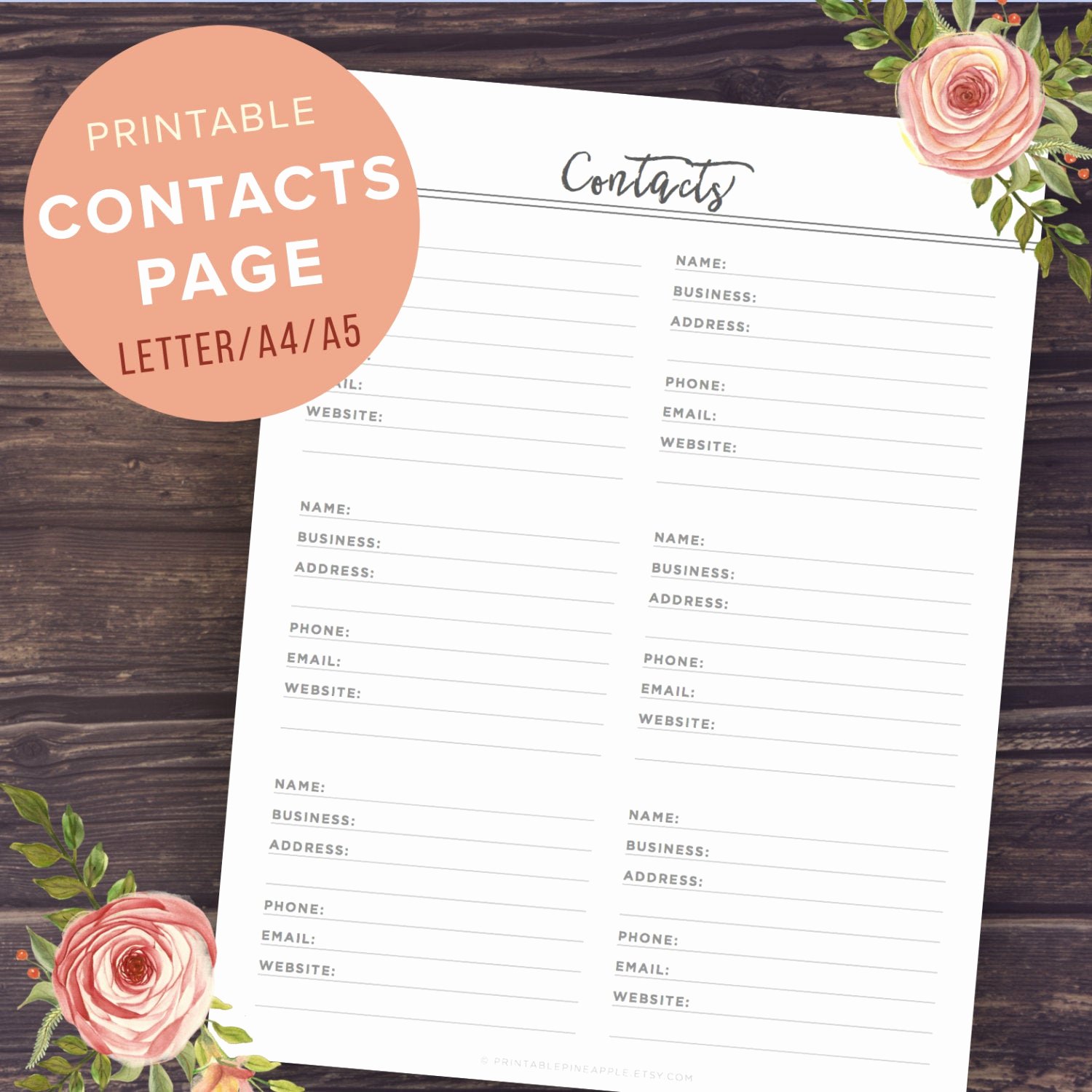 Printable Phone Book Best Of Contact Page Address Book Printable Phone Numbers A5 A4