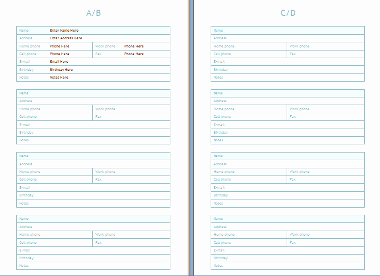 Printable Phone Book Unique Phone and Address Book Template at Wordtemplatesbundle