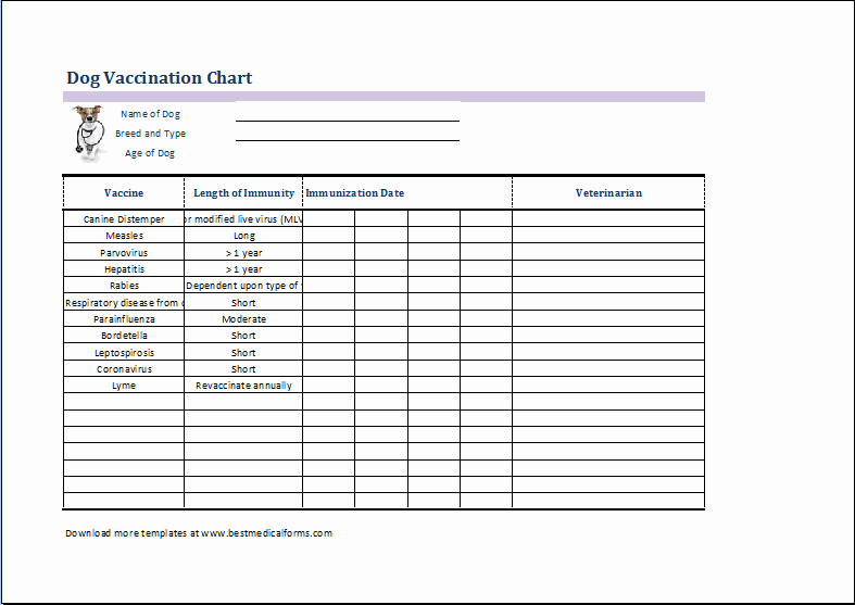 Printable Puppy Shot Record Unique Sample Dog Vaccination Chart Template