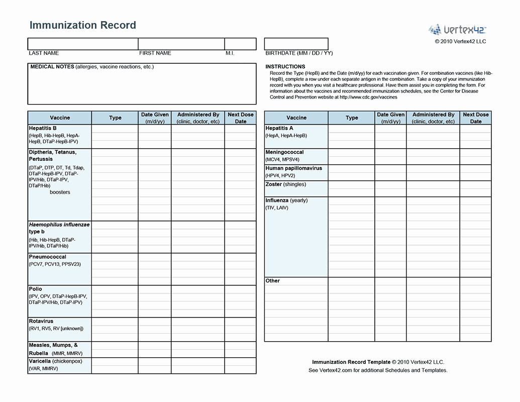 Printable Puppy Shot Records Fresh Free Printable Immunization Record Pdf From Vertex42