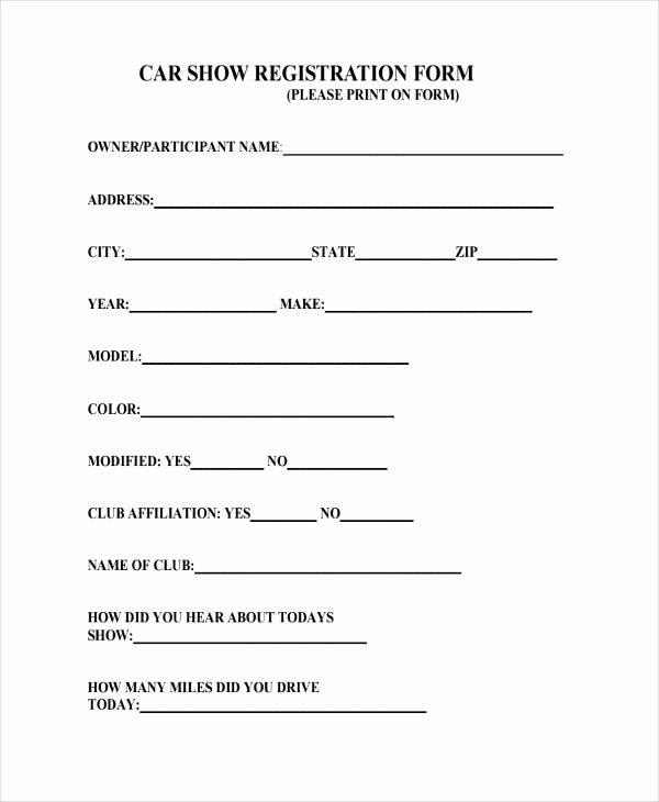 Printable Registration form Template Awesome Sample Car Show Registration forms 7 Free Documents