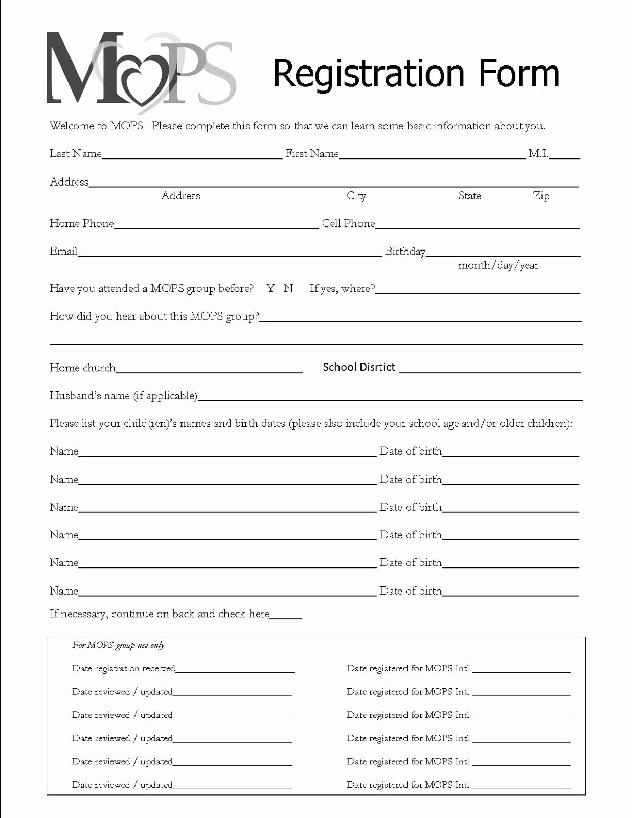 Printable Registration form Template Beautiful Mothers Of Preschoolers Chippewa Evangelical Free Church