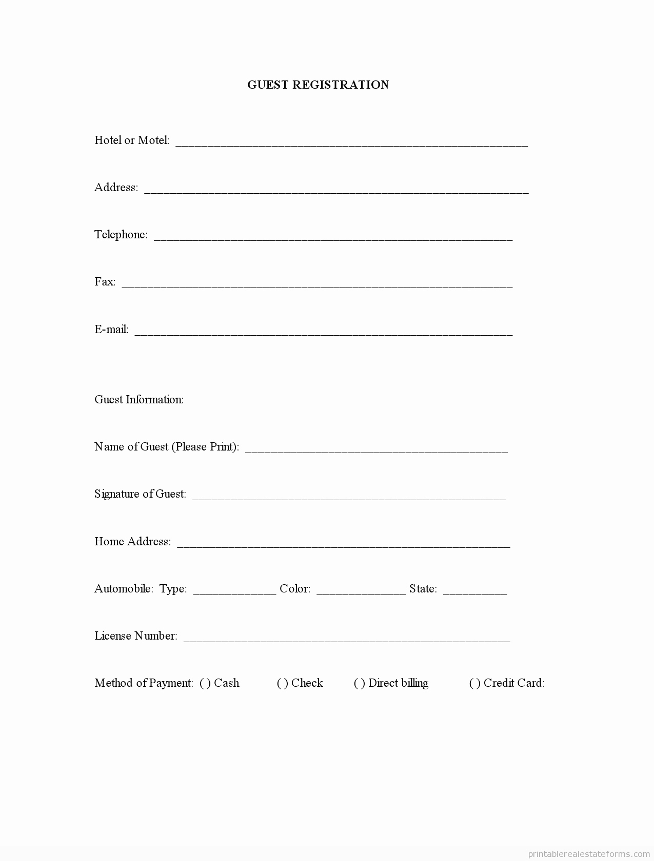 Printable Registration form Template Elegant Sample Printable Guest Registration form