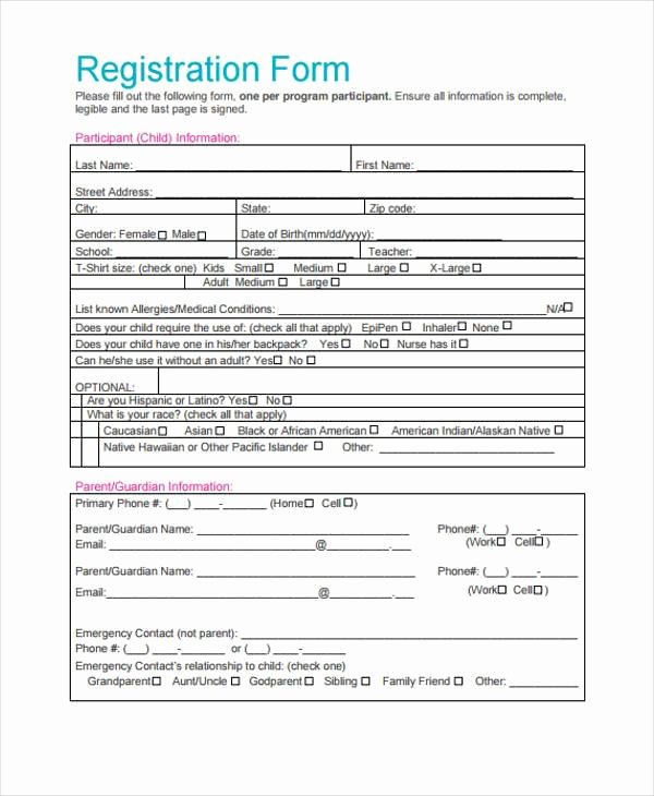 Printable Registration form Template Luxury 32 Sample Free Registration forms