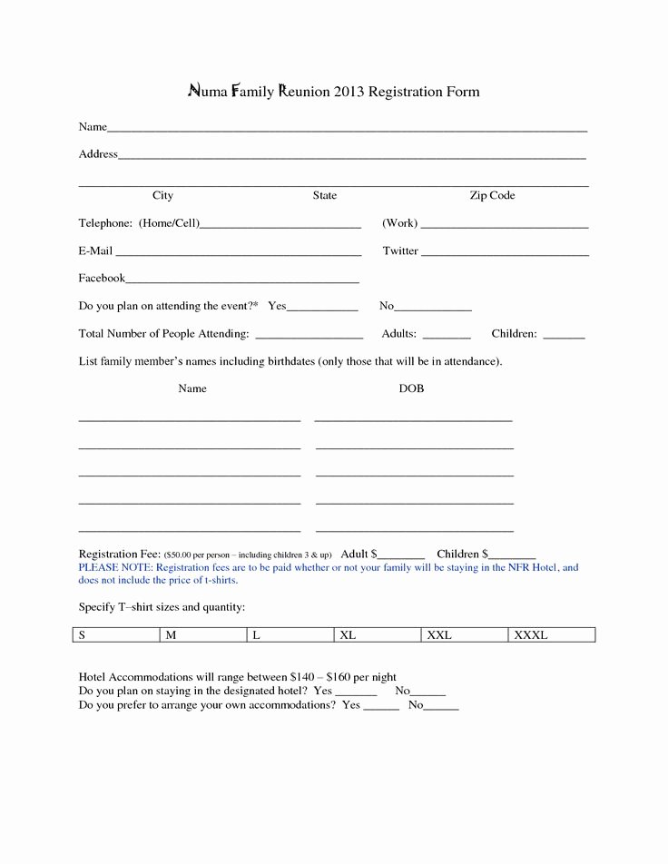 Printable Registration form Template Luxury Family Reunion Registration form Template