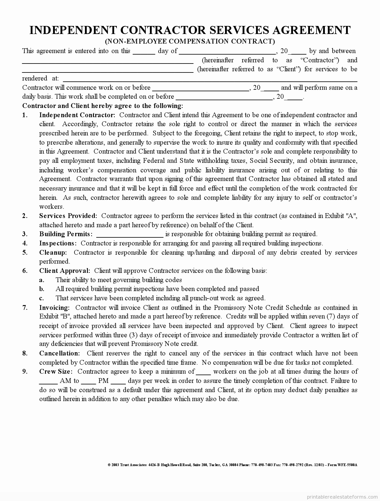 Printable Roofing Contracts Beautiful Free Printable Independent Contractor Agreement form