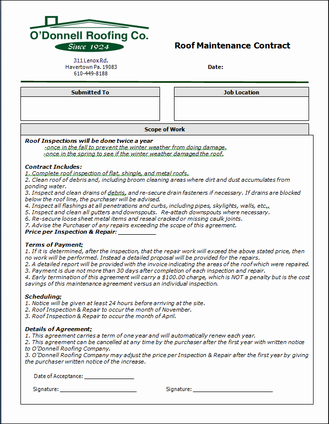 Printable Roofing Contracts Best Of Roof Maintenance Contracts