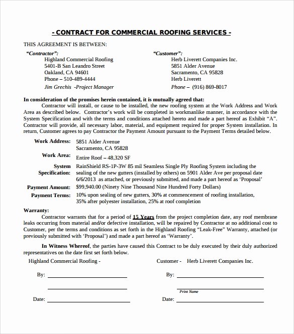 Printable Roofing Contracts Fresh Roofing Contract Template 9 Download Documents In Pdf