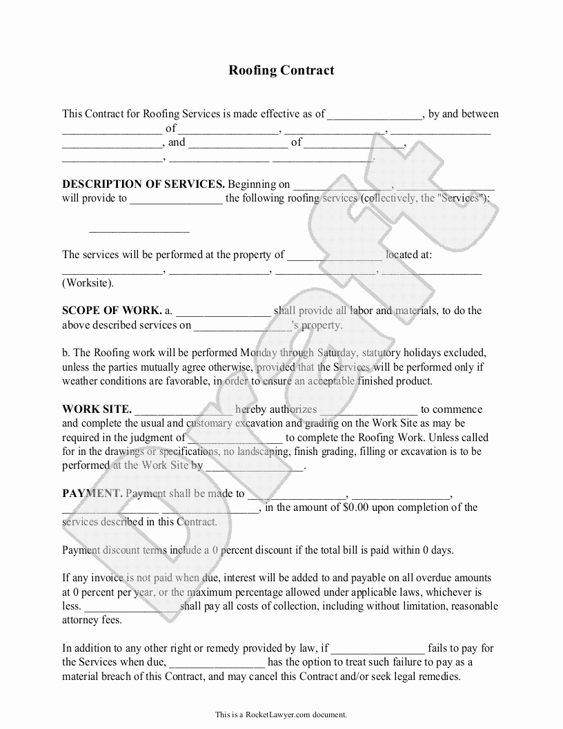 Printable Roofing Contracts Inspirational Roofing Contract Template Free form with Sample Sample