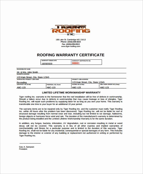 Printable Roofing Contracts Lovely Roofing Warranty Letter &amp; Roofing Contract Template Free