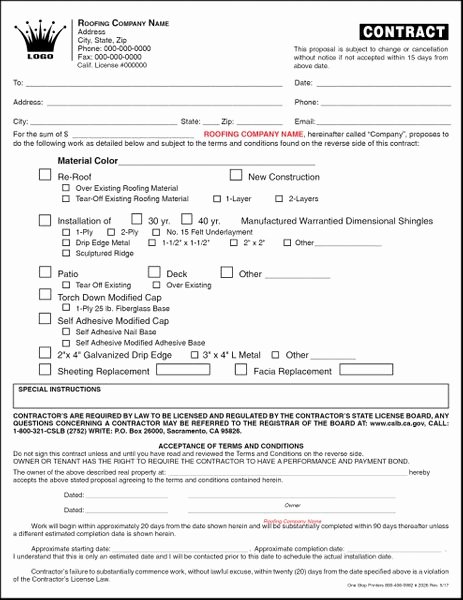 Printable Roofing Contracts Luxury California Roofing Contractor S Contract