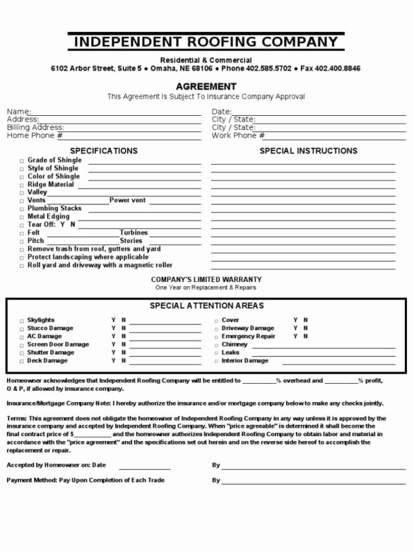 Printable Roofing Contracts New Roofing Contract Templates Find Word Templates
