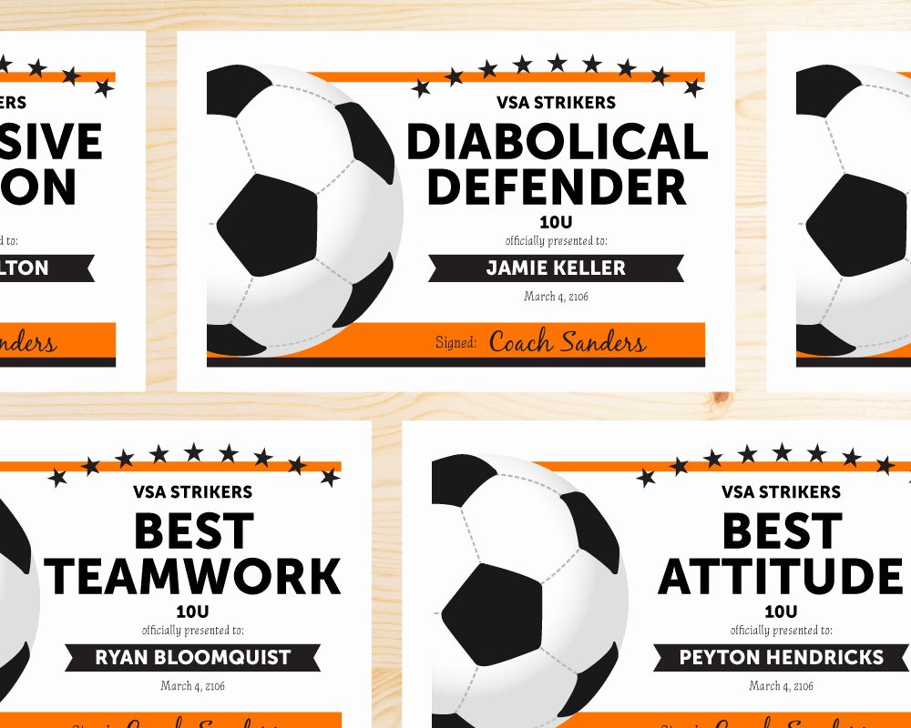 Printable soccer Certificate New Editable soccer Award Certificates Instant Download