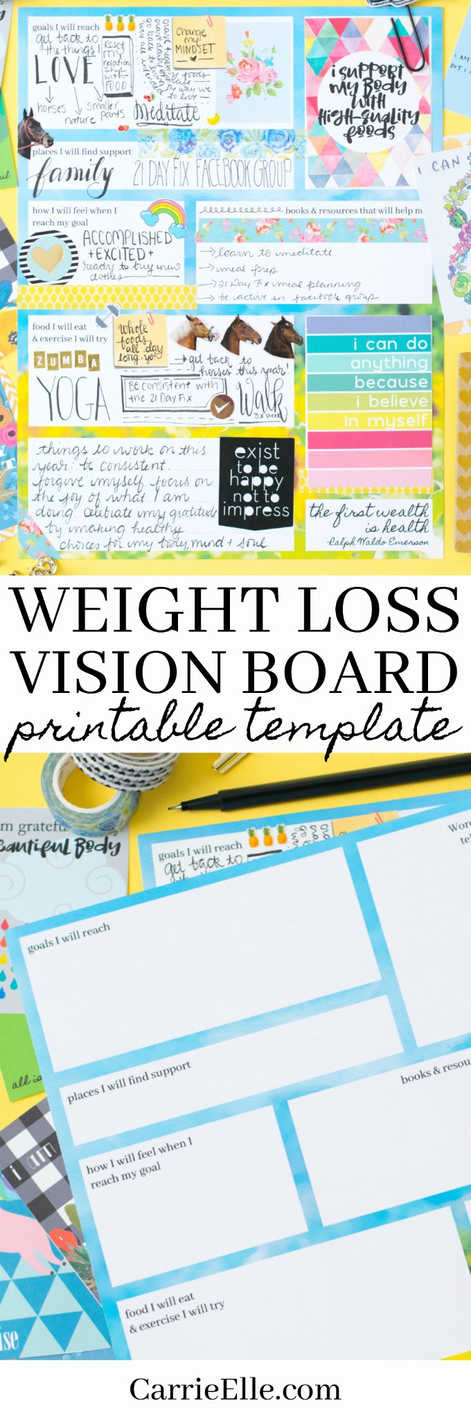 Printable Vision Board Template Fresh Printable Weight Loss Vision Board Template Carrie Elle