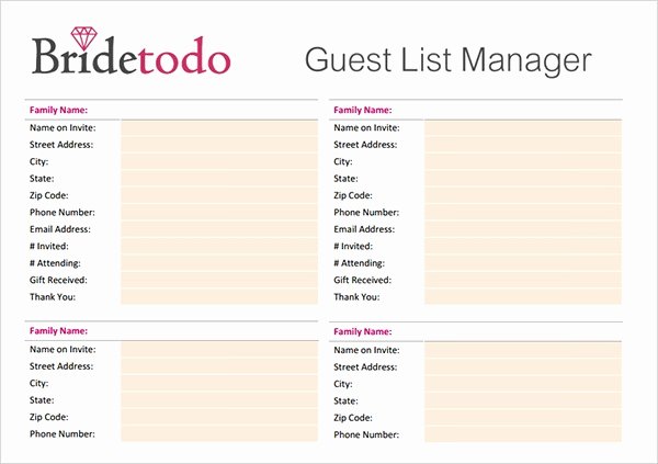 Printable Wedding Guest Lists Awesome 17 Wedding Guest List Templates Pdf Word Excel