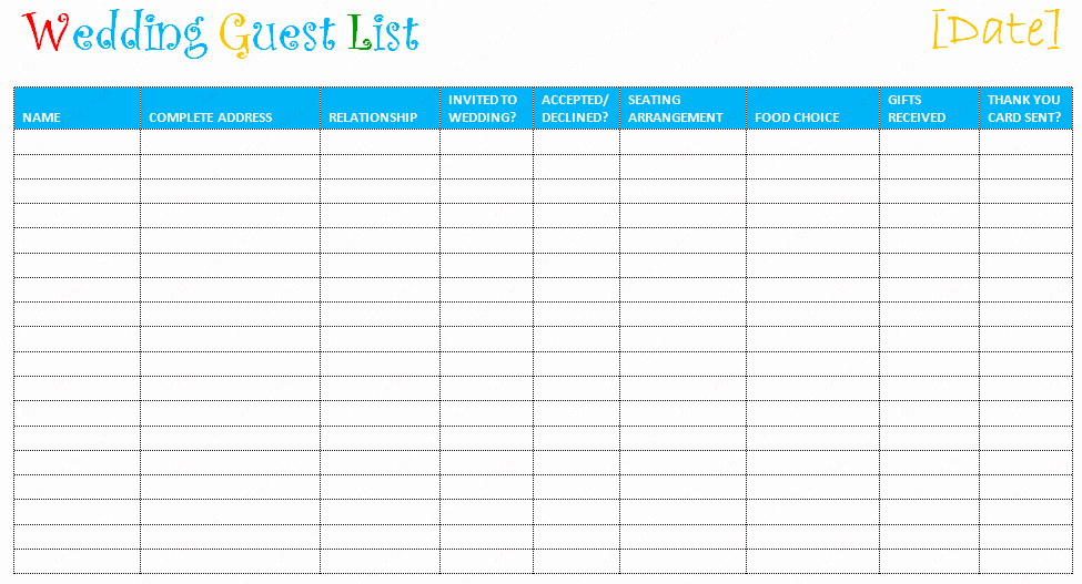 Printable Wedding Guest Lists Beautiful Free Editable Wedding Guest List Templates – Document