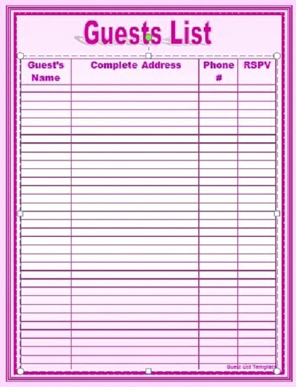 Printable Wedding Guest Lists Fresh 35 Beautiful Wedding Guest List &amp; Itinerary Templates
