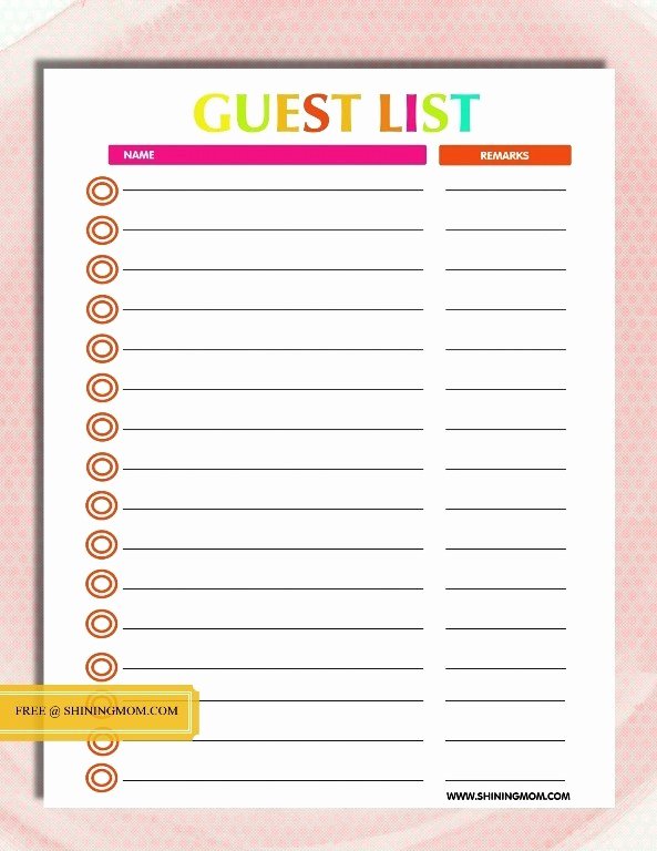 Printable Wedding Guest Lists Fresh Free Printable Party Planning Template