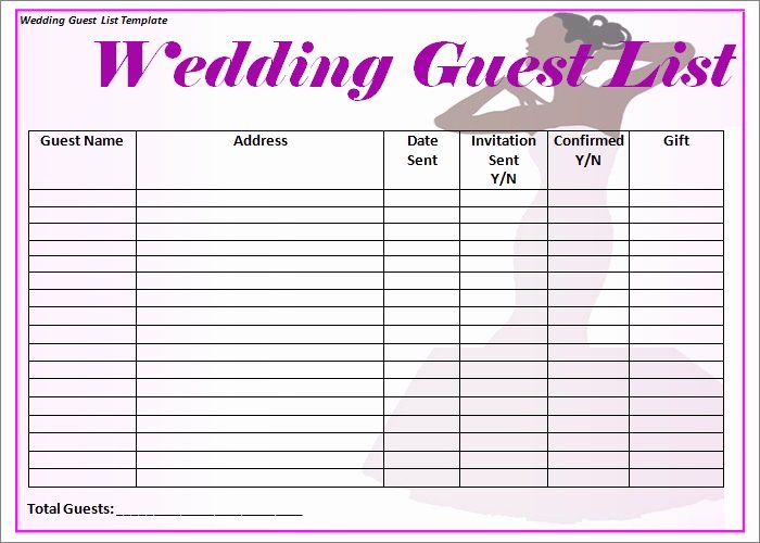 Printable Wedding Guest Lists Inspirational Wedding Guest List Template 6 Free Sample Example