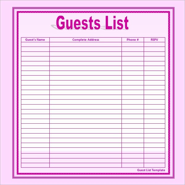 Printable Wedding Guest Lists Lovely 17 Wedding Guest List Templates Pdf Word Excel