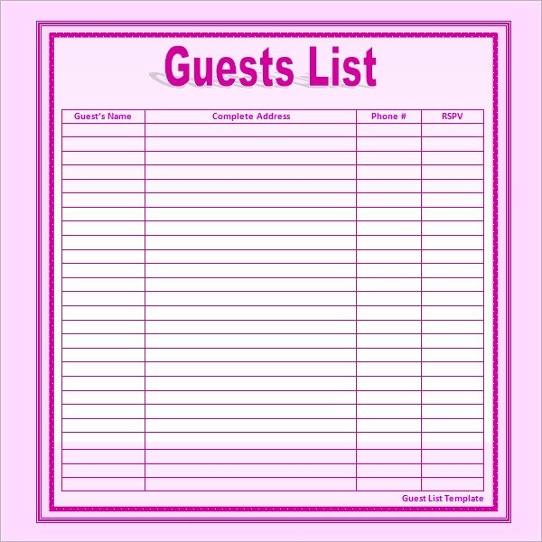 Printable Wedding Guest Lists Lovely 17 Wedding Guest List Templates Pdf Word Excel