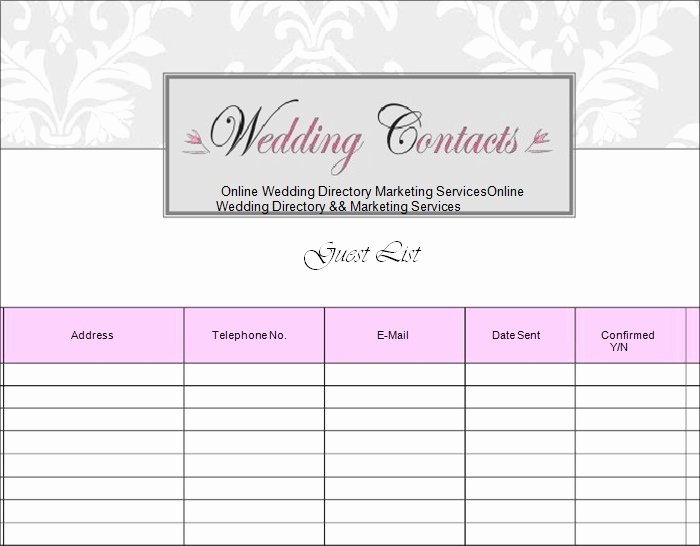 Printable Wedding Guest Lists Lovely Wedding Guest List Template 6 Free Sample Example