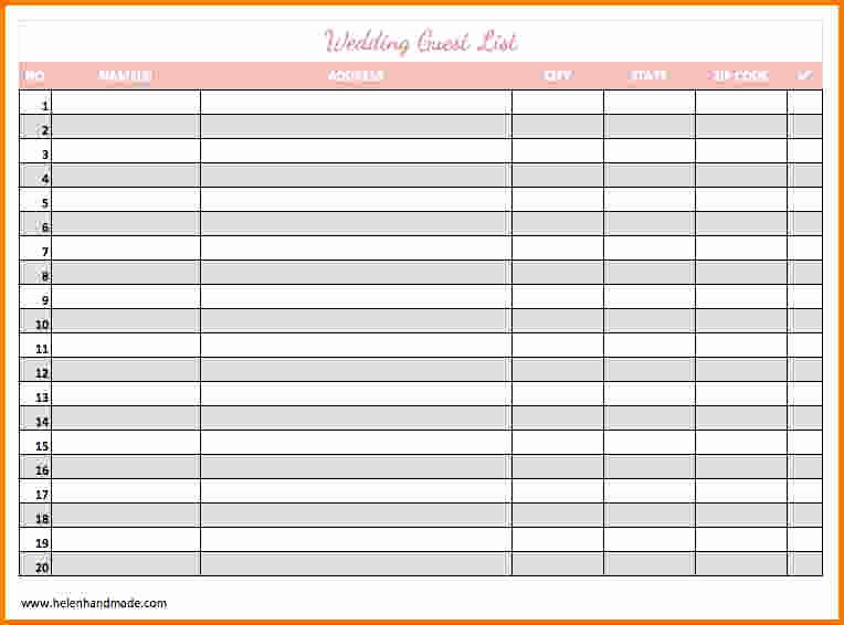 Printable Wedding Guest Lists Luxury 30 Of Guest List Template Printable Blank