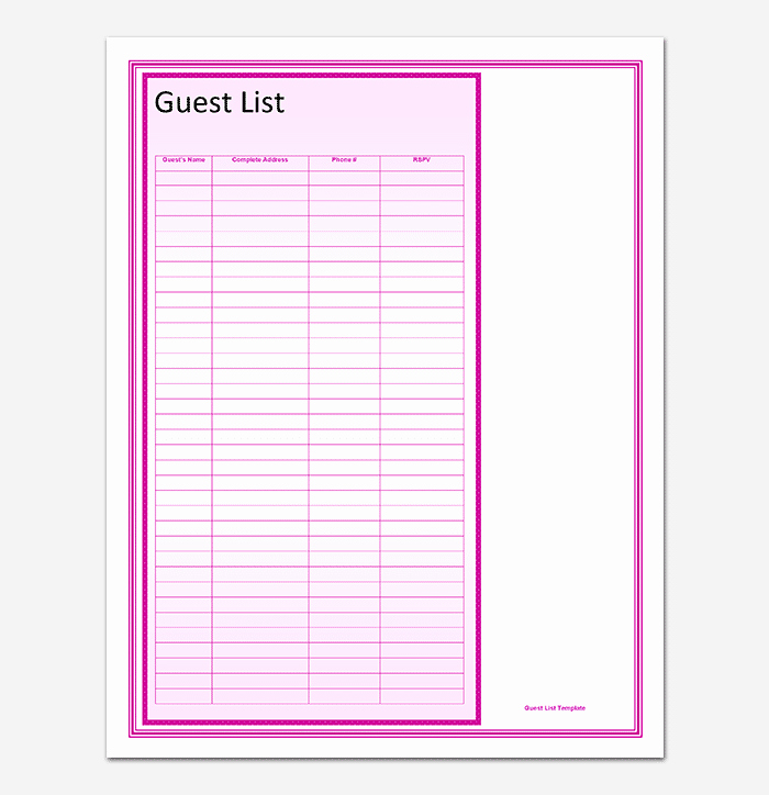 Printable Wedding Guest Lists Luxury Guest List Template 22 for Word Excel Pdf format