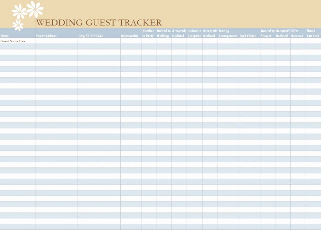 Printable Wedding Guest Lists New Wedding Guest List Spreadsheet