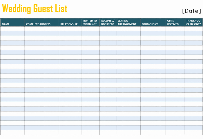 Printable Wedding Guest Lists Unique Free Printable List Templates