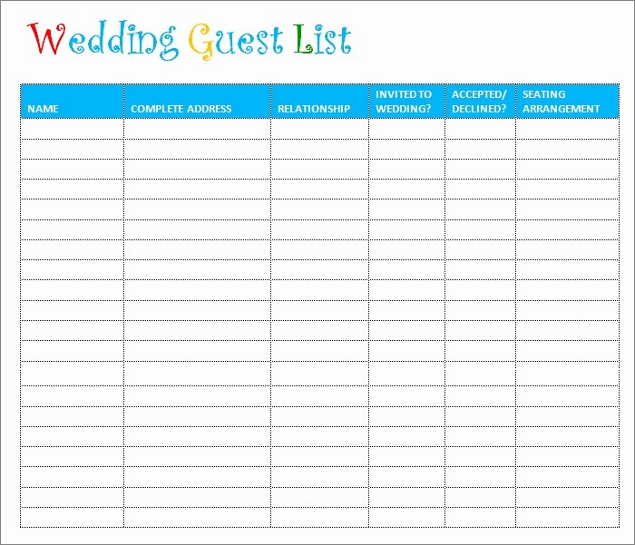 Printable Wedding Guest Lists Unique Wedding Guest List Template 6 Free Sample Example