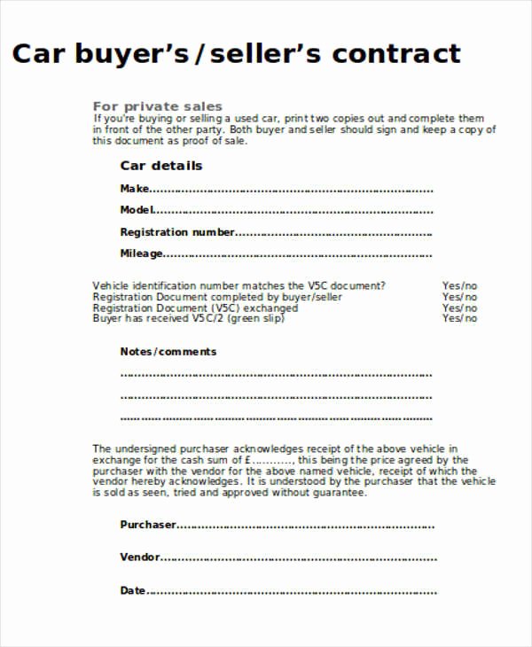 Private Car Sales Contract Luxury Sample Car Sales Contract 12 Examples In Word Pdf