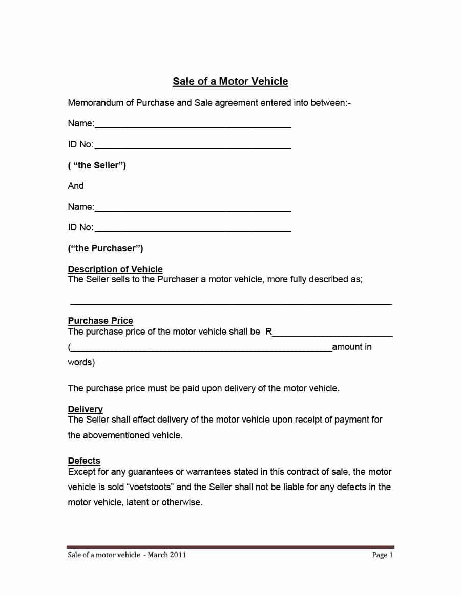 Private Sale Car Payment Agreement New 42 Printable Vehicle Purchase Agreement Templates
