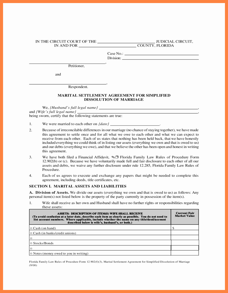 Private Settlement form Inspirational 6 Marital Settlement Agreement