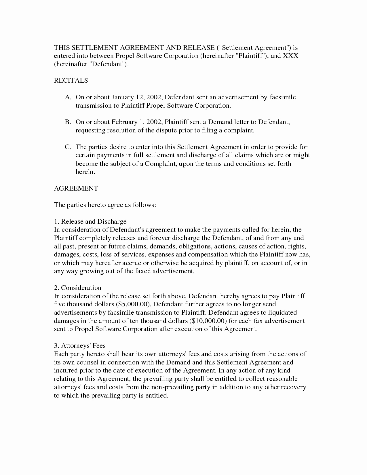 Private Settlement form Inspirational Settlement Agreement Template