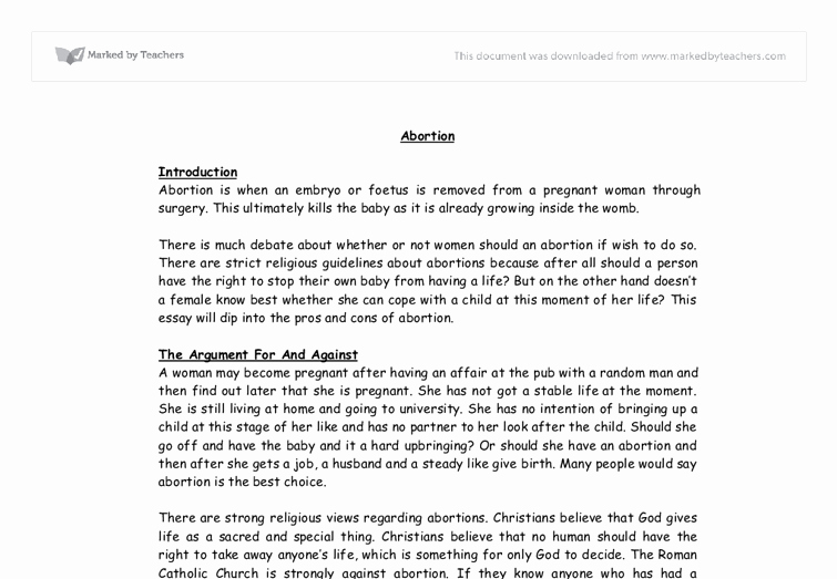 Pro Life Persuasive Essays Awesome Abortion Pros and Cons Gcse Religious Stu S