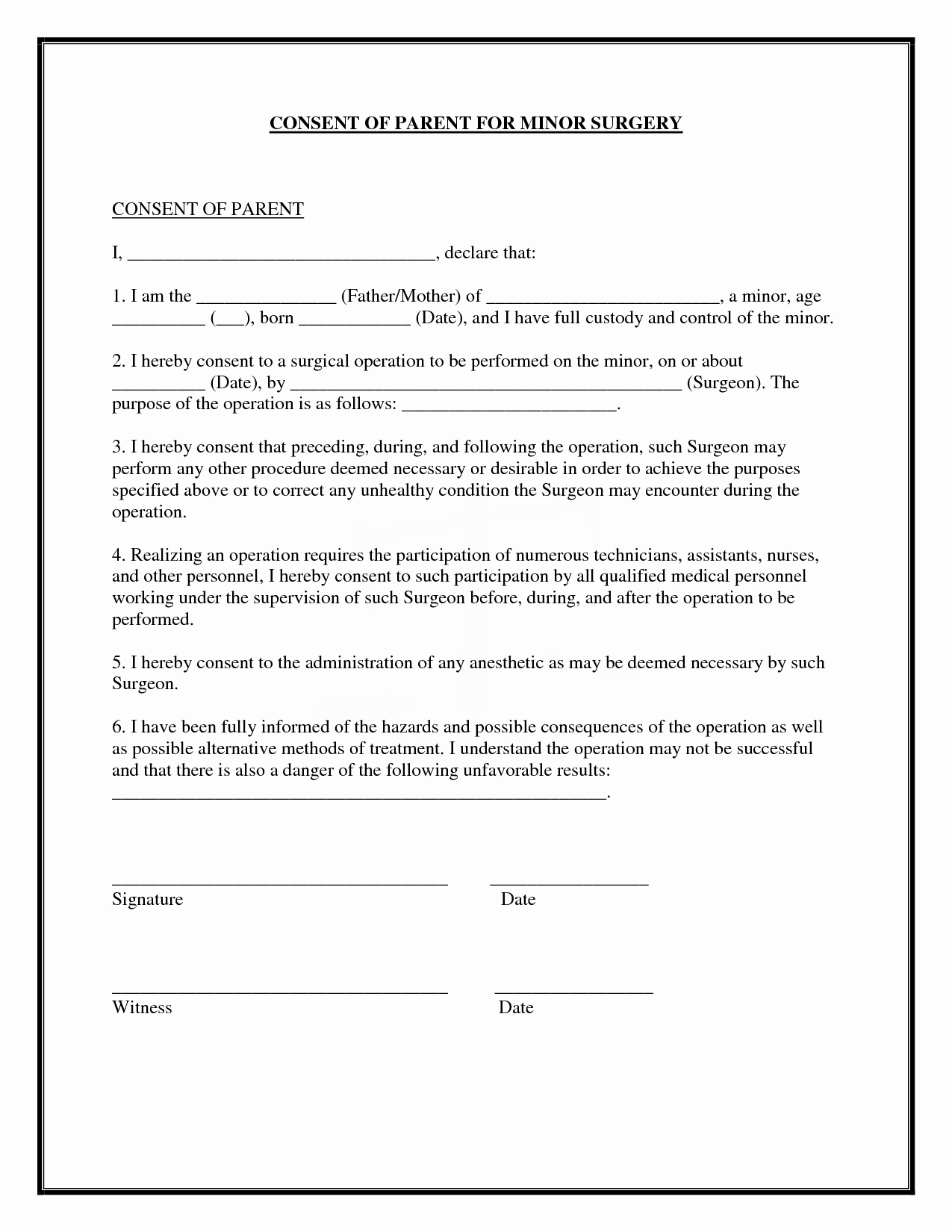 Procedure Consent form Beautiful Surgery Consent forms Templates Consent form