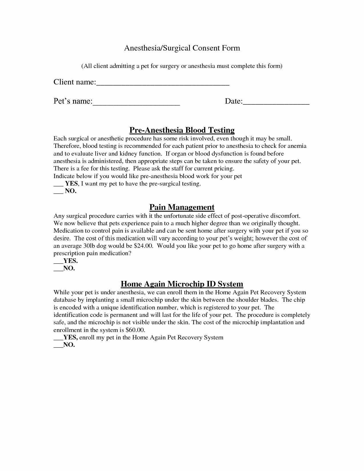 Procedure Consent form Beautiful Veterinary Surgical Consent form Template