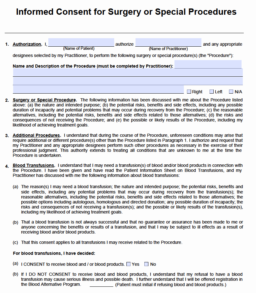 Procedure Consent form Inspirational Free Surgery Consent form Pdf